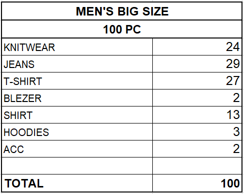BIG SIZE MEN'S MIX - FROM 6,25 EUR / PC